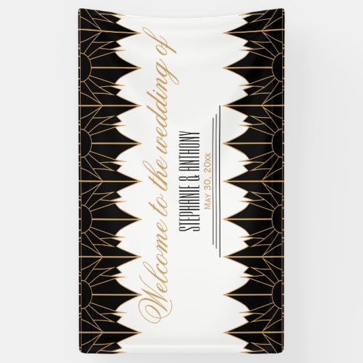 Gold en Black Art Deco Pattern Wedding Spandoek (Verticaal)