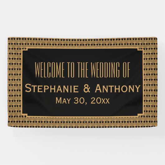 Gold en Black Art Deco Pattern Wedding Spandoek (Horizontaal)
