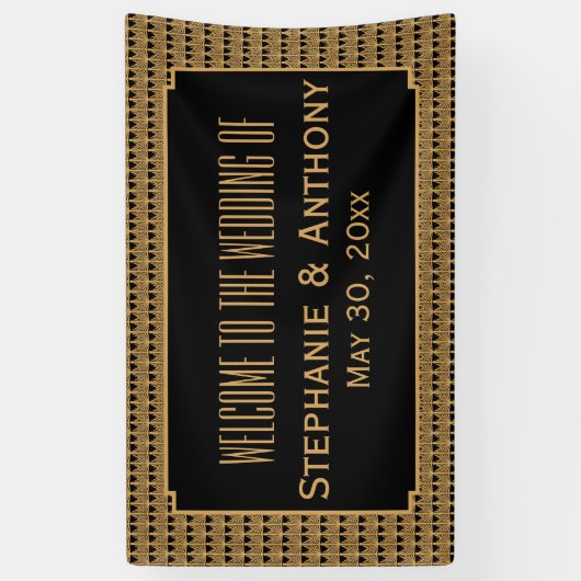 Gold en Black Art Deco Pattern Wedding Spandoek (Verticaal)