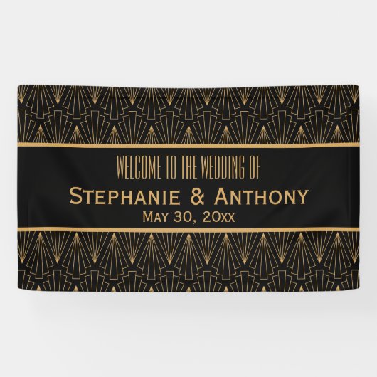 Gold en Black Art Deco Pattern Wedding Spandoek (Horizontaal)