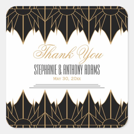 Gold en Black Art Deco Pattern Wedding Vierkante Sticker (Voorkant)