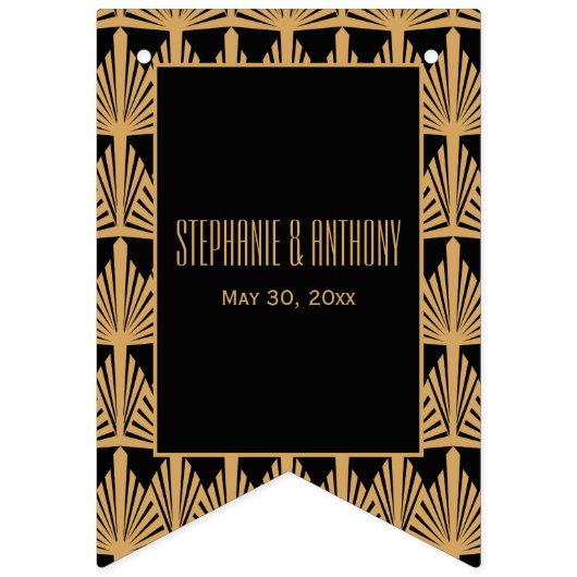 Gold en Black Art Deco Pattern Wedding Vlaggetjes (Eerste vlag)