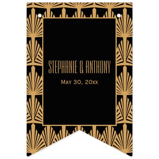 Gold en Black Art Deco Pattern Wedding Vlaggetjes (Derde vlag)