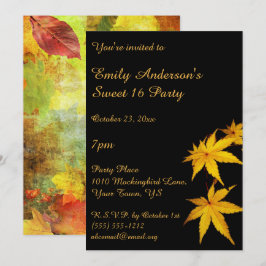 Gold en Black Autumn Sweet 16 Birthday Kaart