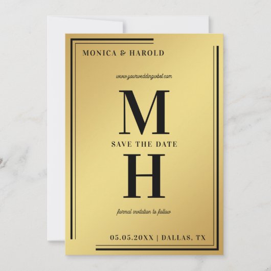Gold en Black Big Bold Monogram stijlvol elegant Save The Date (Voorkant)