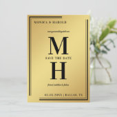 Gold en Black Big Bold Monogram stijlvol elegant Save The Date (Staand voorkant)