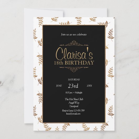 Gold en Black Birthday Invitation Kaart (Voorkant)
