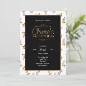 Gold en Black Birthday Invitation Kaart (Staand voorkant)