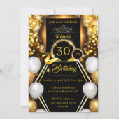 Gold en Black Birthday Invitation Kaart (Voorkant)