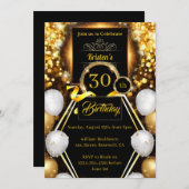 Gold en Black Birthday Invitation Kaart (Voorkant / Achterkant)