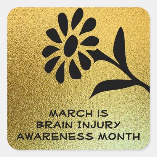 Gold en Black Brain Injury Awareness Maand Vierkante Sticker (Voorkant)