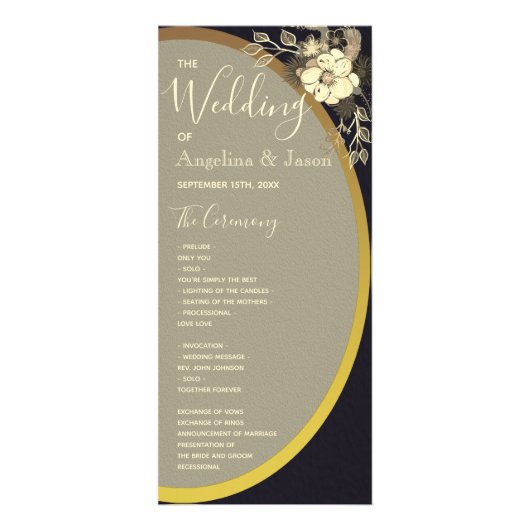 Gold en Black Calligraphy Wedding Program Reclamekaart (Voorkant)