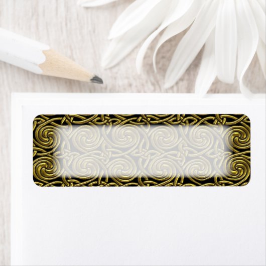 Gold en Black Celtic Spiral Knoopt Pattern Etiket (Insitu)