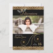 Gold en Black Cheetah Print Quinceanera Party Kaart (Voorkant)