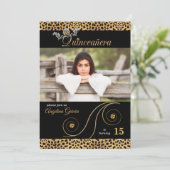 Gold en Black Cheetah Print Quinceanera Party Kaart (Staand voorkant)
