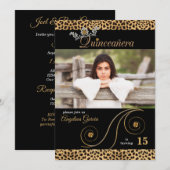 Gold en Black Cheetah Print Quinceanera Party Kaart (Voorkant / Achterkant)