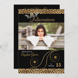Gold en Black Cheetah Print Quinceanera Party Kaart