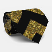 Gold en Black Chevron Glitter Print Necktie Stropdas (Opgerold)