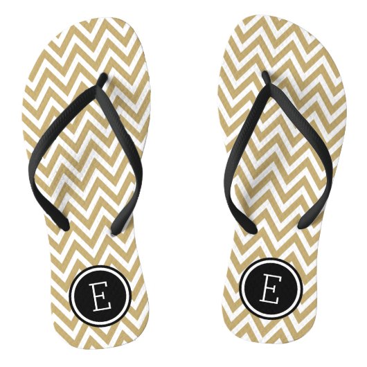 Gold en Black Chevron Monogram Teenslippers (Voetbed)