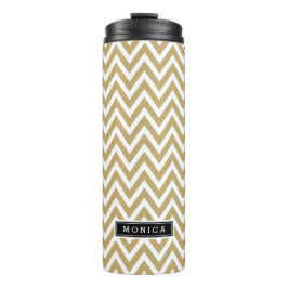 Gold en Black Chevron Monogram Thermosbeker