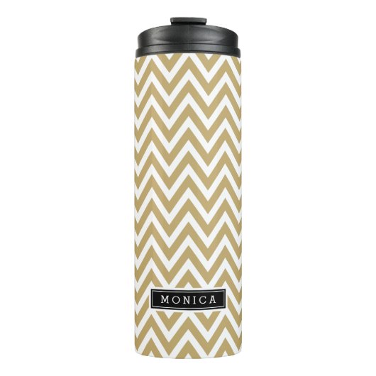 Gold en Black Chevron Monogram Thermosbeker (Voorkant)