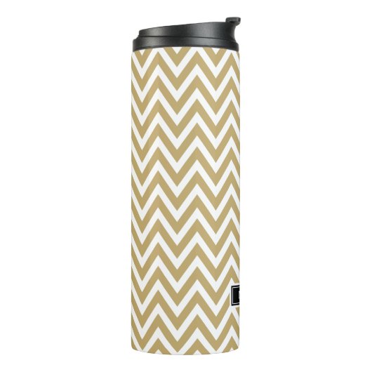 Gold en Black Chevron Monogram Thermosbeker (Gedraaid links)