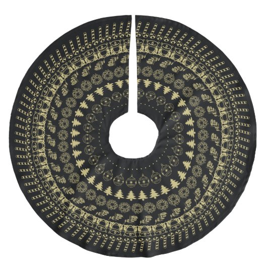 Gold- en Black Circular-kerstpatronen Kerstboom Rok (Voorkant)