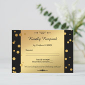 Gold en Black Confetti Wedding RSVP-Kaart RSVP Kaartje (Staand voorkant)