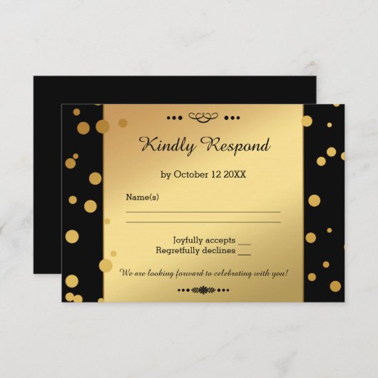 Gold en Black Confetti Wedding RSVP-Kaart RSVP Kaartje (Voorkant / Achterkant)