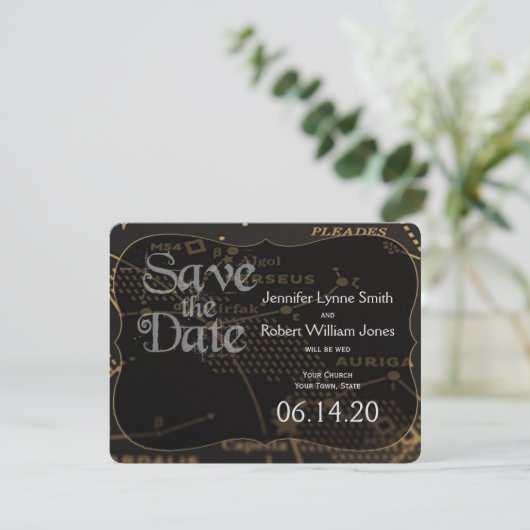Gold en Black Constellation Wedding Save the Date (Staand voorkant)