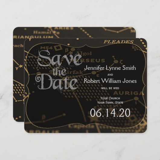 Gold en Black Constellation Wedding Save the Date (Voorkant / Achterkant)