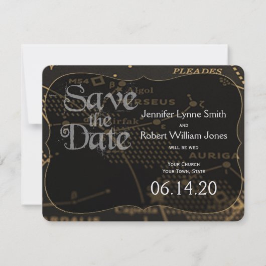 Gold en Black Constellation Wedding Save the Date (Voorkant)