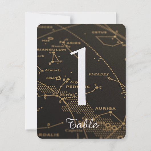 Gold en Black Constellation Wedding Table Number Kaart (Achterkant)