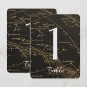 Gold en Black Constellation Wedding Table Number Kaart (Voorkant / Achterkant)