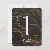 Gold en Black Constellation Wedding Table Number Kaart (Voorkant)