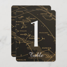 Gold en Black Constellation Wedding Table Number Kaart