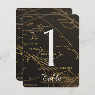 Gold en Black Constellation Wedding Table Number Kaart