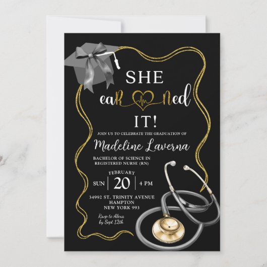 Gold en Black Coquette Nurse Afstuderen RN Kaart (Voorkant)