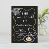 Gold en Black Coquette Nurse Afstuderen RN Kaart (Staand voorkant)