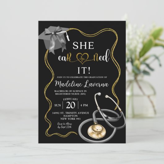 Gold en Black Coquette Nurse Afstuderen RN Kaart (Staand voorkant)