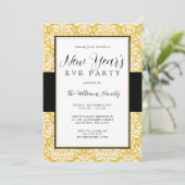 Gold en Black Damask New Years Eve Party Kaart (Staand voorkant)