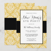 Gold en Black Damask New Years Eve Party Kaart (Voorkant / Achterkant)