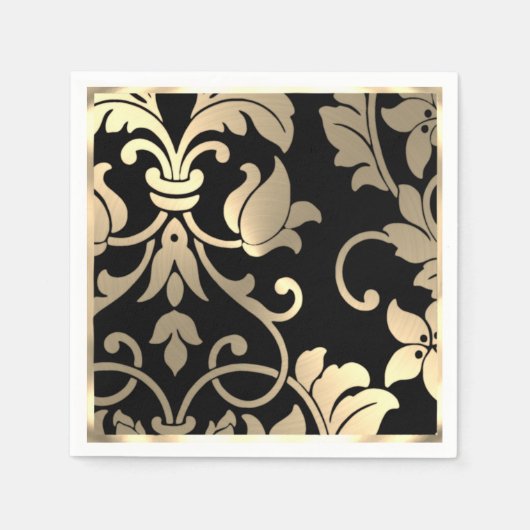 Gold en Black Damask Paper Napkins Servet (Voorkant)