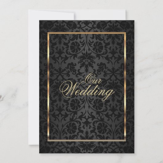 Gold- en Black Damask-uitnodiging Kaart (Achterkant)