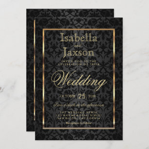Gold- en Black Damask-uitnodiging Kaart