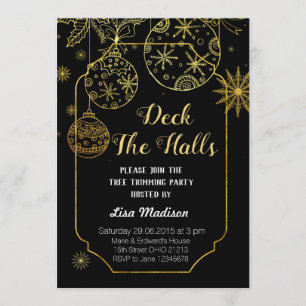Gold en Black Decing The Halls Party Invitation Kaart