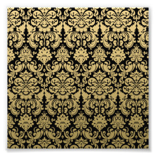 Gold en Black Elegant Damask Pattern Foto Afdruk