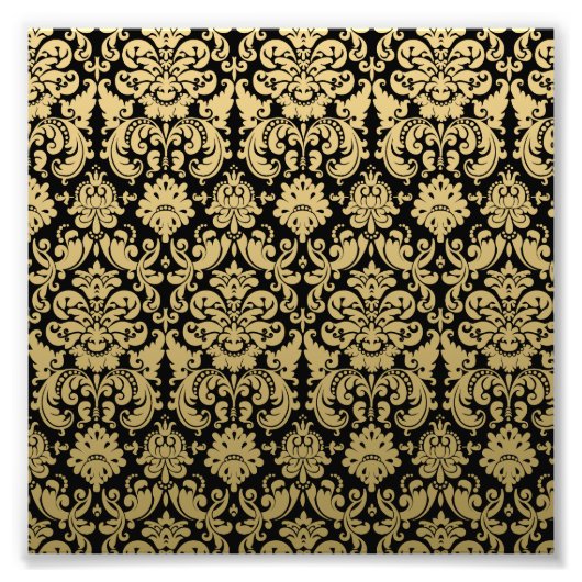 Gold en Black Elegant Damask Pattern Foto Afdruk (Voorkant)