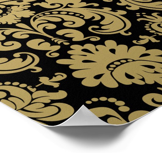 Gold en Black Elegant Damask Pattern Poster (Hoek)