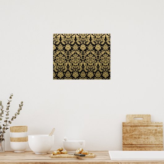 Gold en Black Elegant Damask Pattern Poster (Keuken)